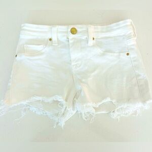 Blank NYC white cut off denim shorts with frayed hem
